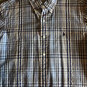 Ralph Lauren Men’s Blue Plaid Button-Down Short Sleeved Shirt